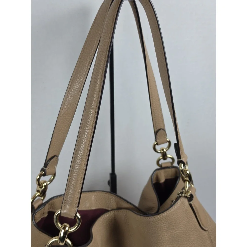 Coach Hallie Pebbled Leather Shoulder Bag Taupe Beige A2080-80268 READ